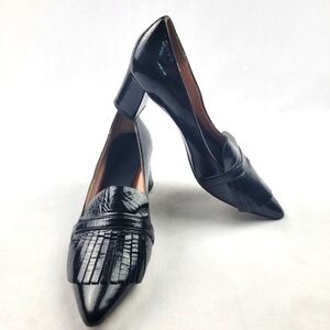 Kate Spade Miriam crinkle patent leather block heel pointed toe heels